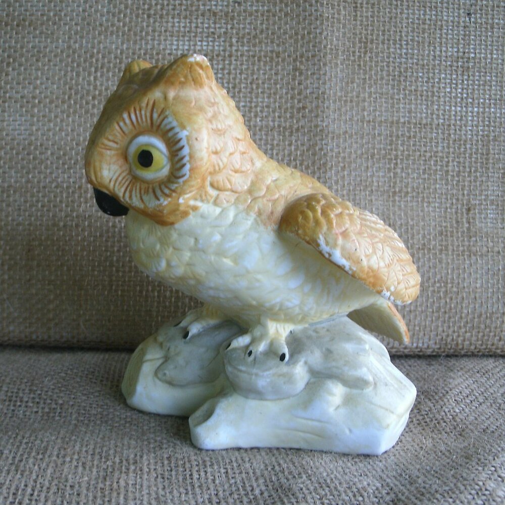 Vintage Homco Owl on Log Porcelain Figurine - Picture 2 of 16